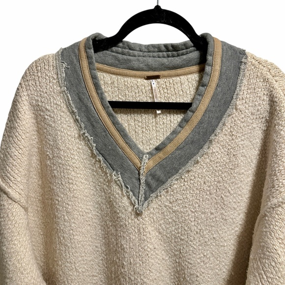 Free People Steffie V-Neck Varsity Stripe Oversized Pullover Sweater Size XS - Picture 5 of 14
